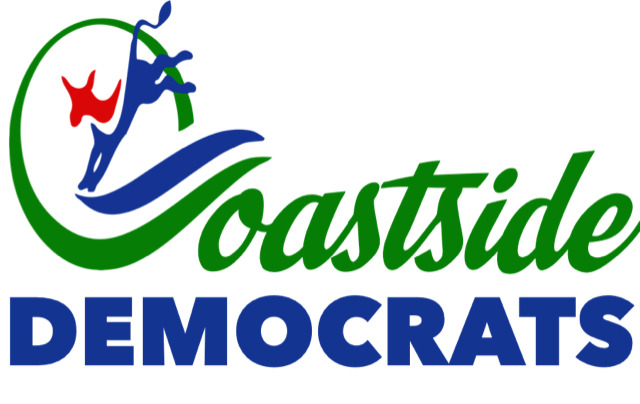 Coastside Democrats logo, a green and blue emblem of a surfer above the organization's name